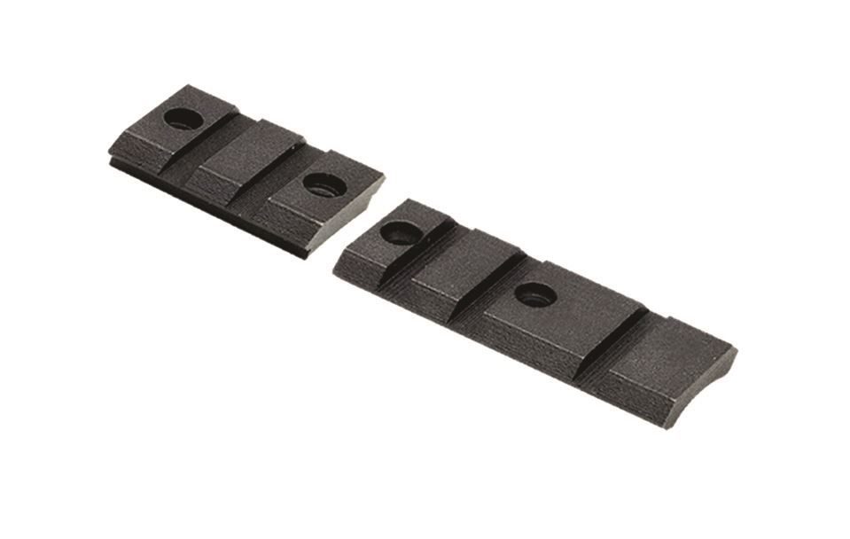 Black accessory rail sections for mounting.