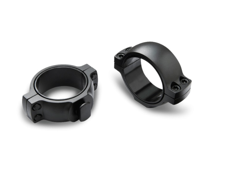 Black metal scope rings, two pieces displayed.