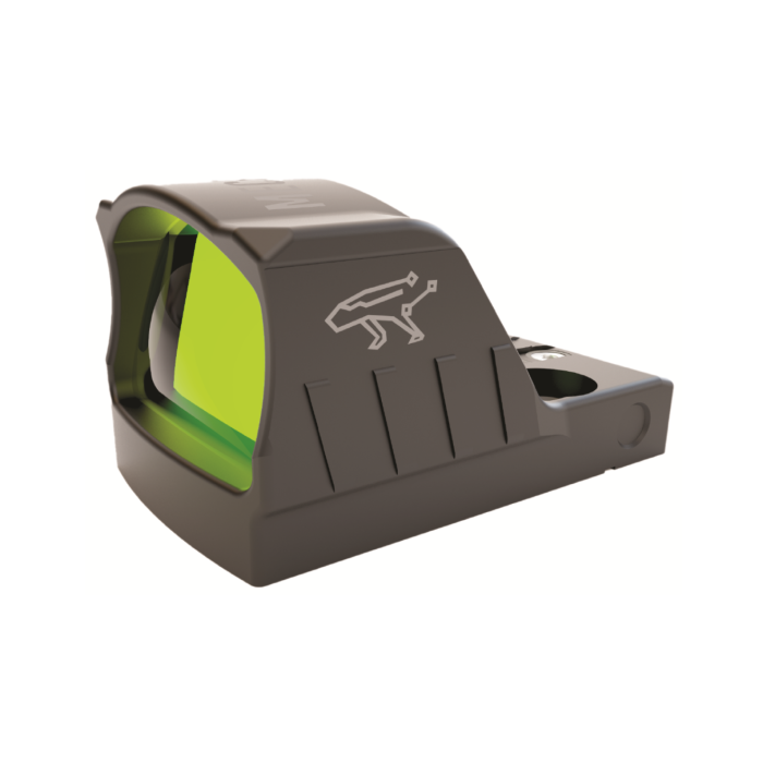 Green-tinted reflex sight on a matte base.