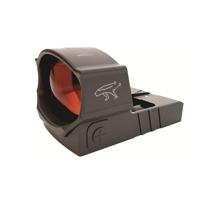 Red dot sight with sleek design.