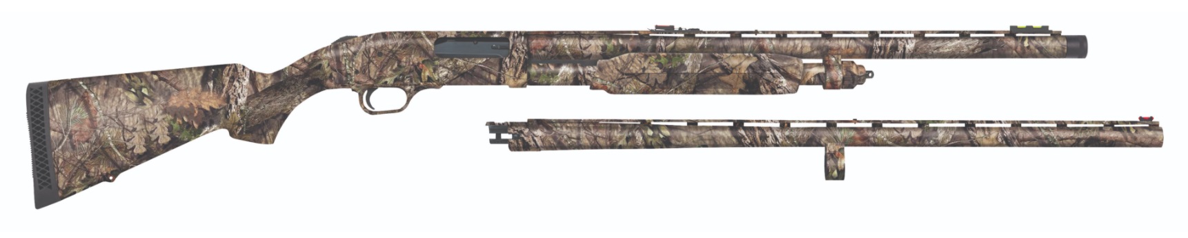 Camouflaged shotgun with modular components.