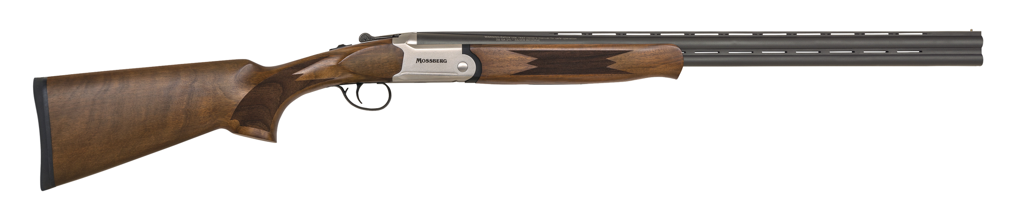 Double-barrel shotgun with wooden stock.