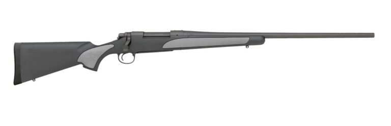 Bolt-action rifle with black and gray design.