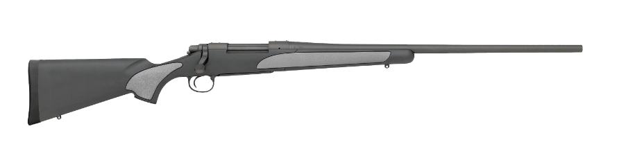 Black hunting rifle on a white background.