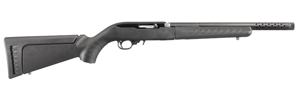 Black rifle with a streamlined design.