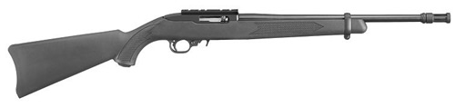 A black rifle with a white background