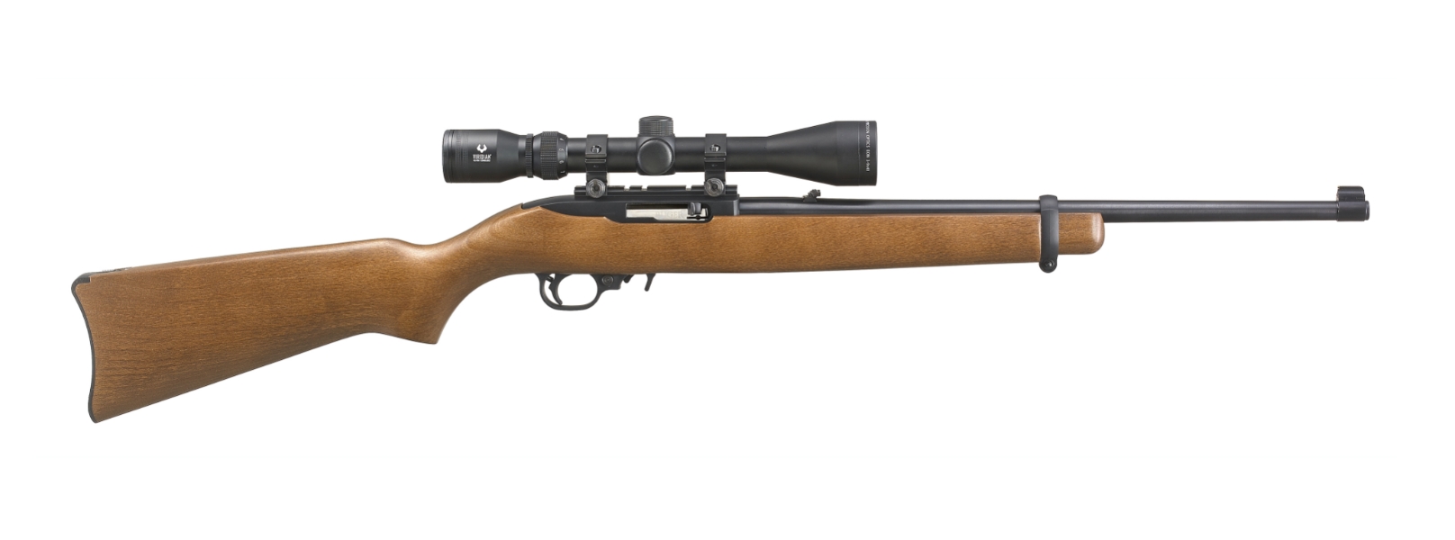 A rifle with a scope attached to it.