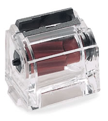 A clear plastic box with red ink.