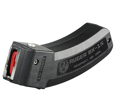 A ruger 1 0 / 2 2 rifle magazine with the end of the magazine removed.