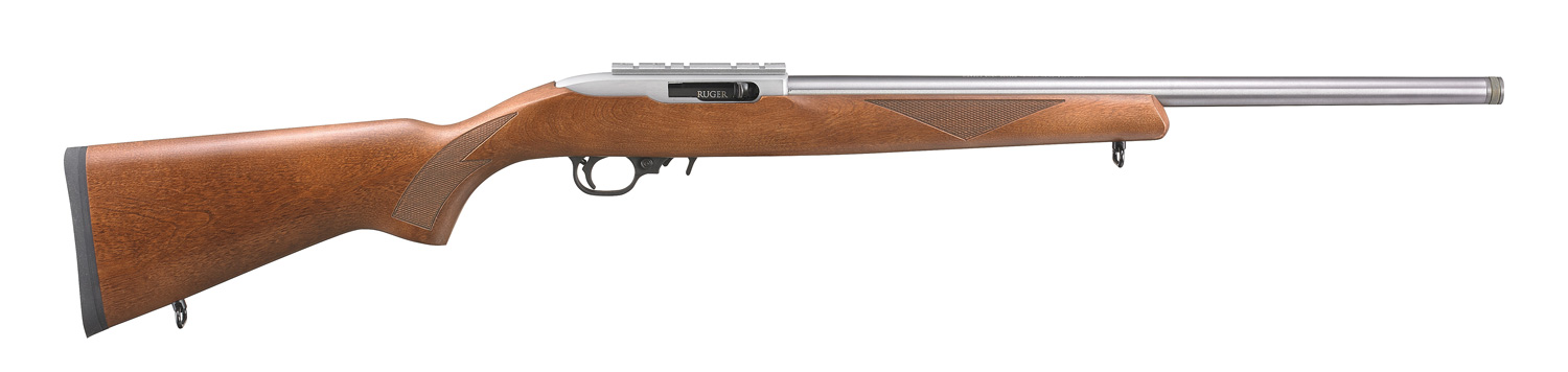 A rifle with wood and metal on the side.