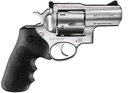 Silver revolver with black grip.