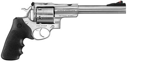 Silver revolver with black grip.