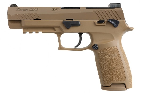 Tan SIG Sauer P320 M17 handgun.