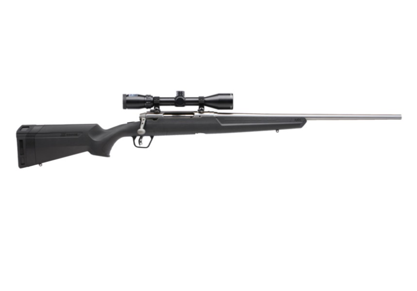 Bolt-action rifle with scope attached.