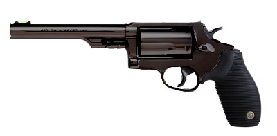 Black revolver on a white background.