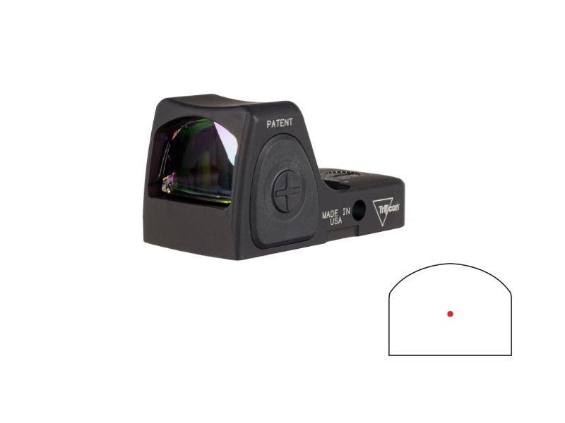 Red dot sight with highlighted reticle.