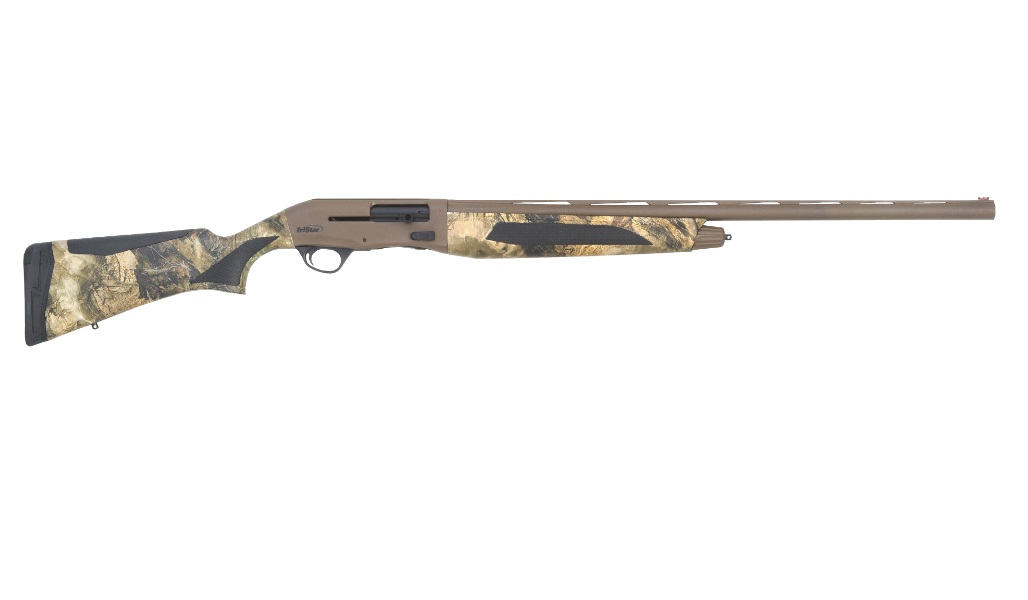 Camo-patterned rifle with long barrel.