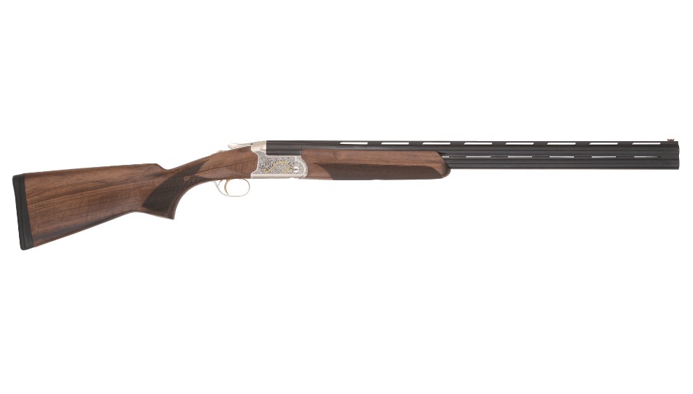 Shotgun with wooden stock and barrel.