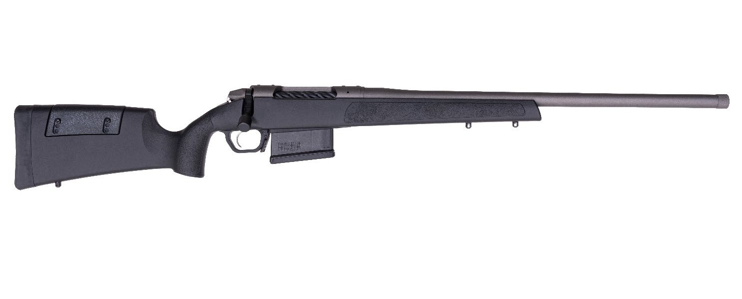 Bolt-action rifle with a black stock.