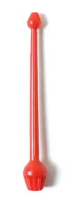 Red plastic straw with rounded ends.