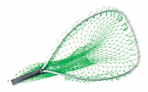 Green fishing net on a white background.