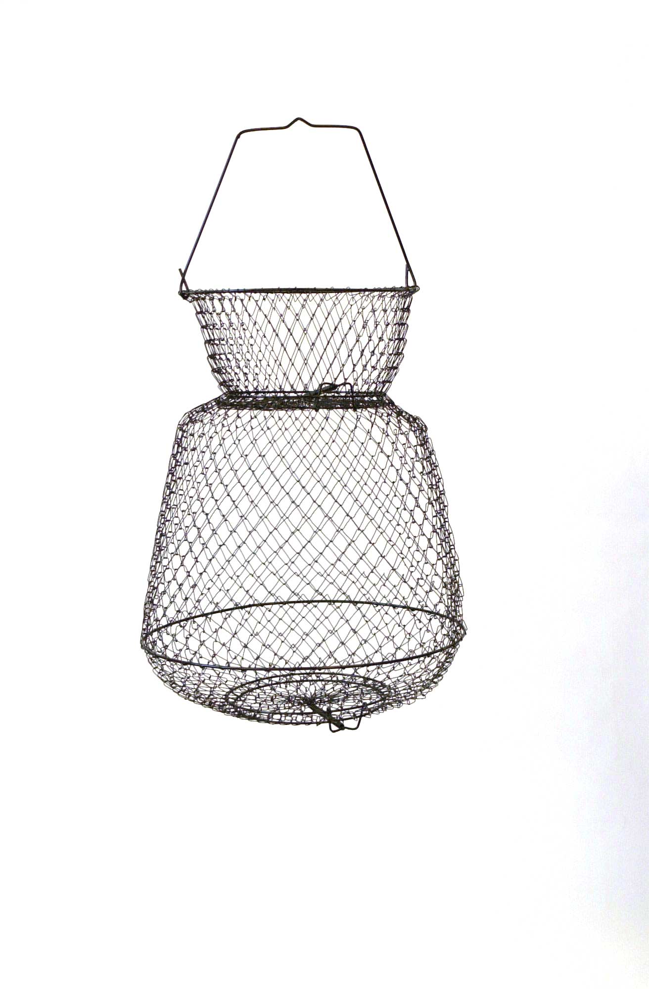 Wire mesh basket with double compartments.