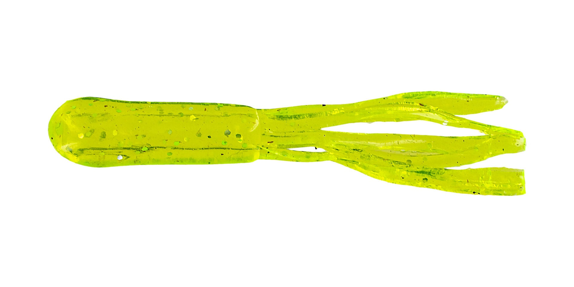 Bright green fishing lure with multiple tails.