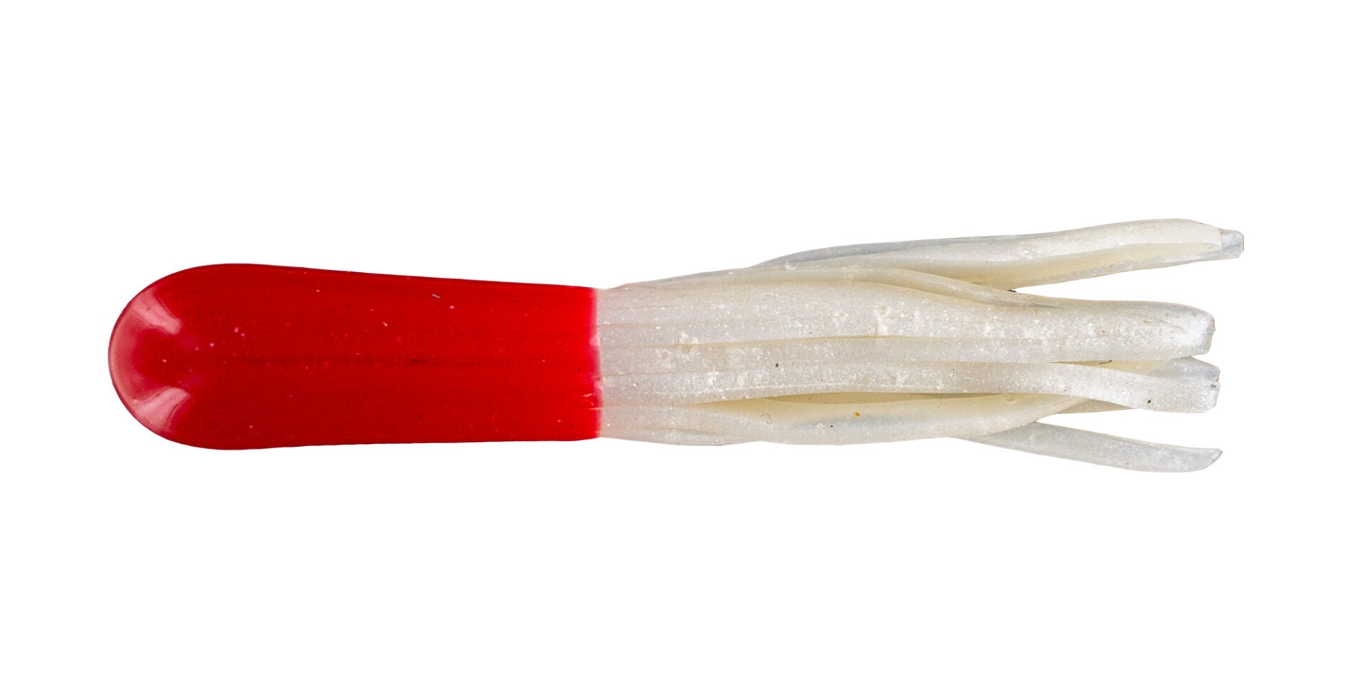 Red and white decorative candy resembling noodles.