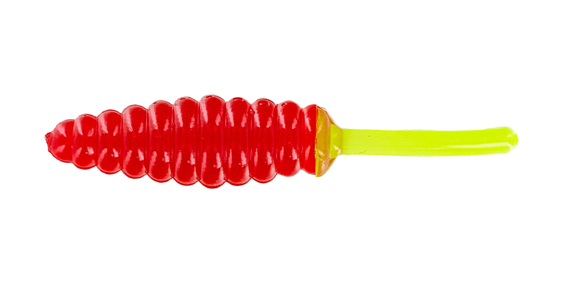 Red gummy candy shaped like a corn cob.