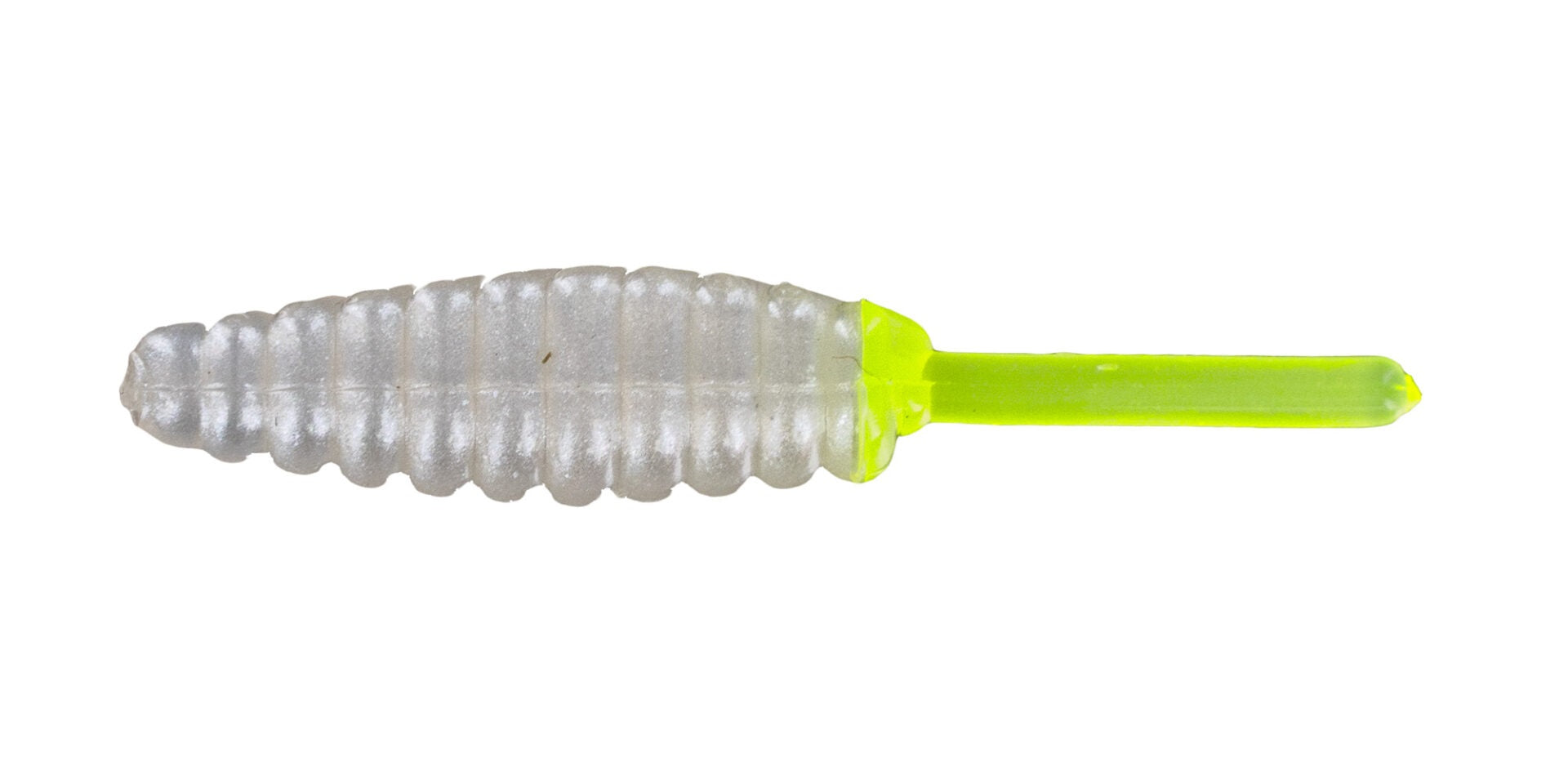 Transparent fishing lure with a yellow tail.