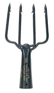 Four-pronged garden hand tool with black handle.