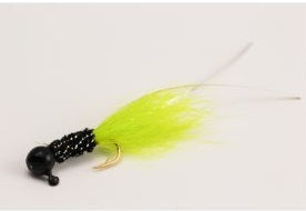 Black and yellow fishing lure with hook.