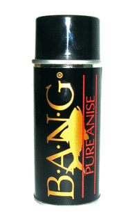 Black canister labeled "B.A.N.G. Pure Anise."