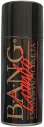 Black aerosol can with BANG logo.