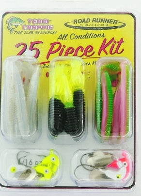 Fishing lure kit with 25 assorted pieces.