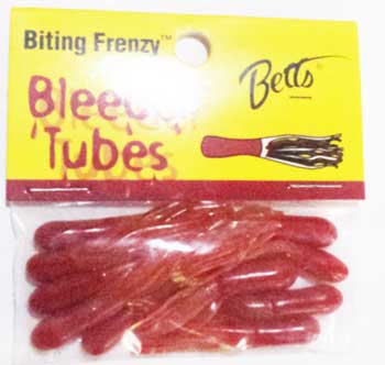 Red fishing bait tubes in packaging.