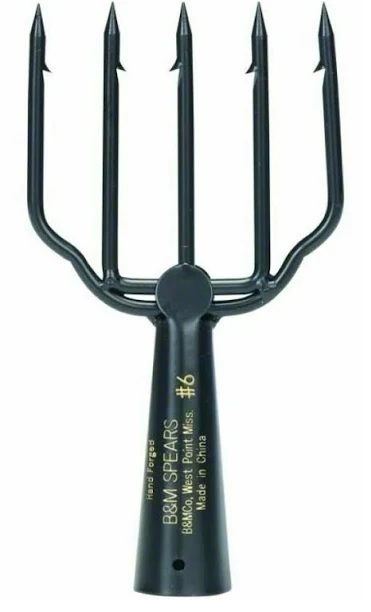 Black BBQ meat fork with five prongs.