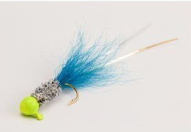 Colorful fishing lure with blue and green components.