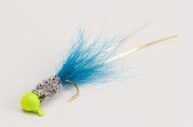 Colorful fishing lure with blue and green.