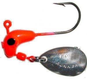 Red fishing lure with silver spinner blade.