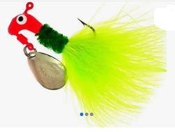 Colorful fishing lure with feather tail.