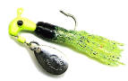 Fishing lure with green and black design.