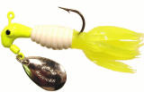 Bright yellow fishing lure with spinner.