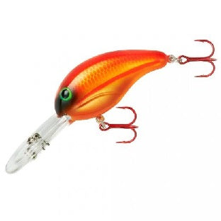 Red and orange fishing lure with hooks.