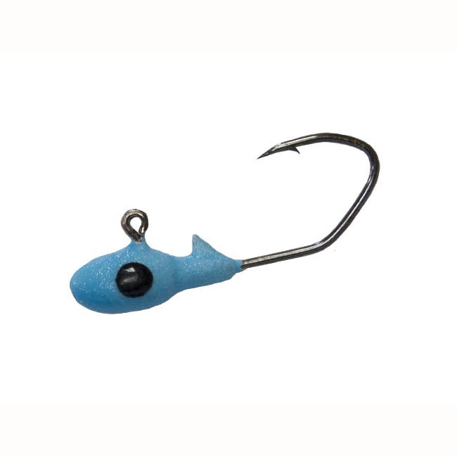 Blue fish-shaped fishing lure with hook.