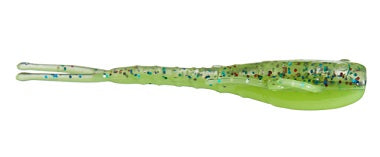 Green fishing lure with blue speckles.