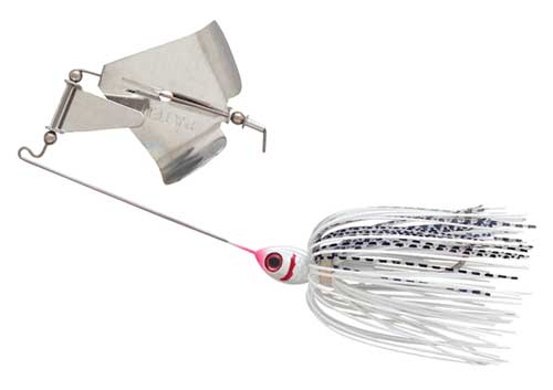 Fishing lure with metal blade and skirt.