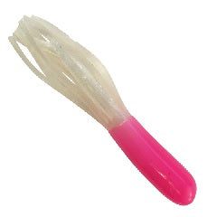 Whisk with a pink handle and flexible prongs.