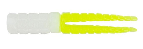 Yellow and white fishing lure design.