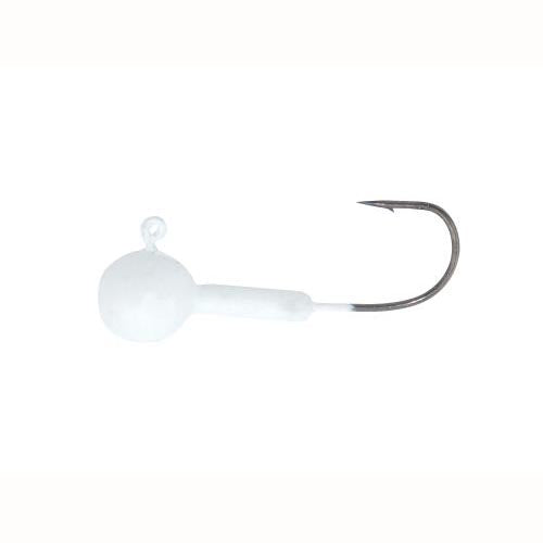 White fishing jig head with hook.